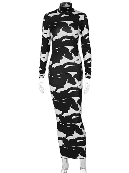 Turtleneck Cow Print Summer Dress - Image 4