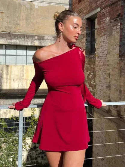 Inclined Shoulder Summer Dress - Image 4