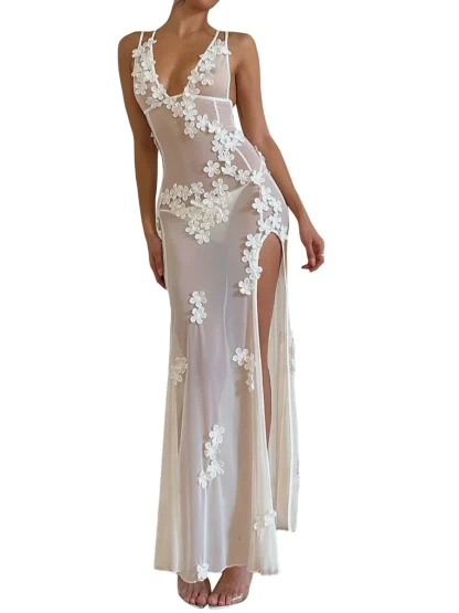 Flower Slit Summer Long Dress - Image 6