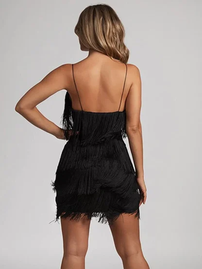 Deep V-Neck Fringe Summer Dress - Image 3