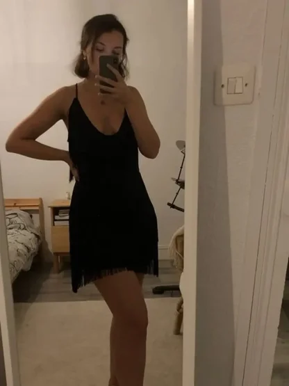 Deep V-Neck Fringe Summer Dress - Image 4