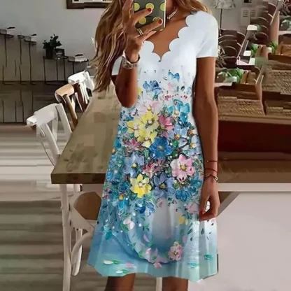 Floral Printed V-Neck Summer Dress