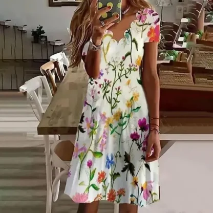 Floral Printed V-Neck Summer Dress - Image 2