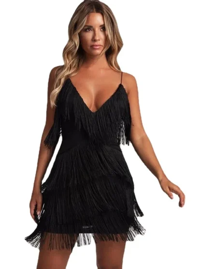 Deep V-Neck Fringe Summer Dress