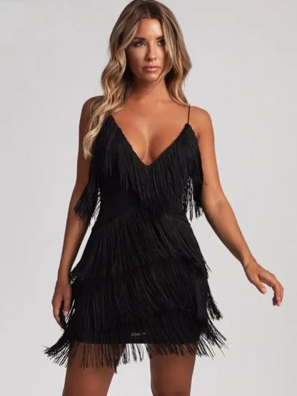 Deep V-Neck Fringe Summer Dress - Image 2