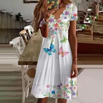 Floral Printed V-Neck Summer Dress - Image 6