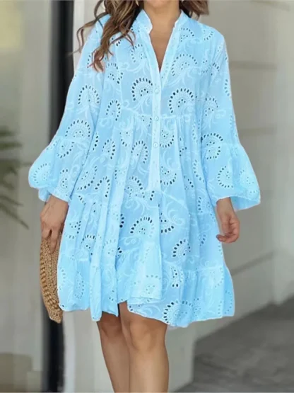 V-Neck Solid Lace Summer Dress - Image 4