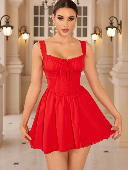 Elegant Lace Up Mini Summer Dress