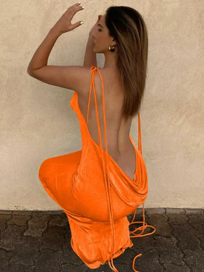 Backless Swing Collar Summer Dress - Image 3