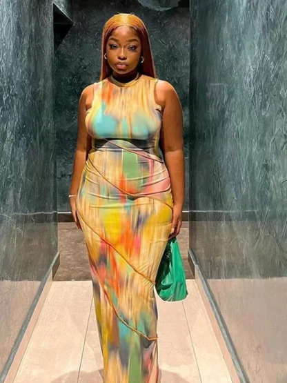 Colorful Tie-Dye Maxi Summer Dress - Image 3