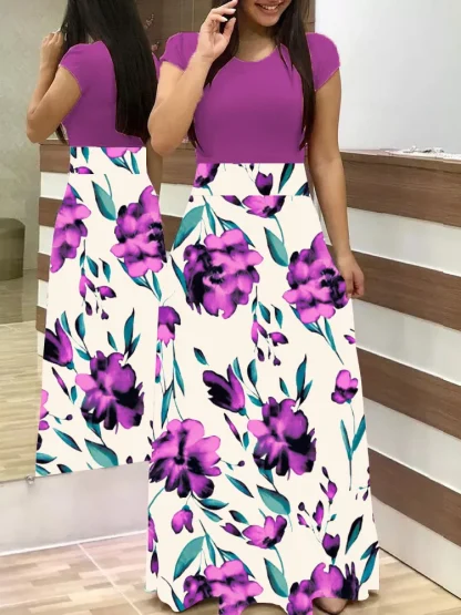 Floral Print Color Block Summer Dress - Image 3