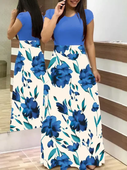 Floral Print Color Block Summer Dress