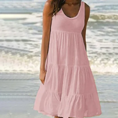 Loose-Fit O Neck Summer Dress - Image 3