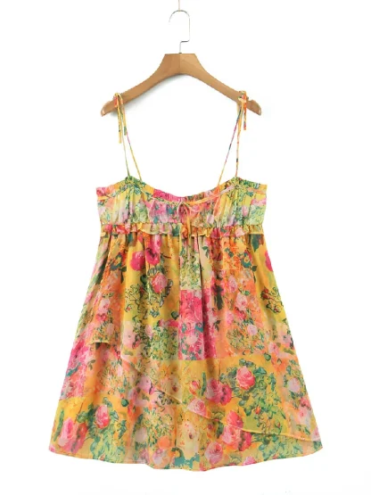 Floral Ruched Mini Summer Dress - Image 4
