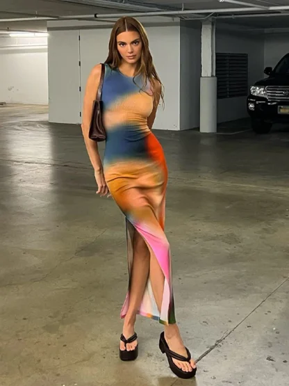 Tie-Dye Summer Dress with Slits - Image 2