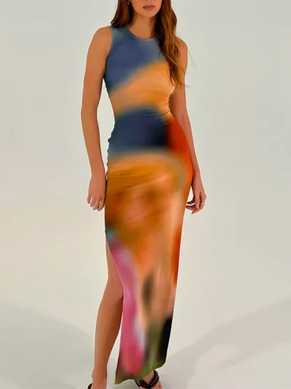 Tie-Dye Summer Dress with Slits - Image 3