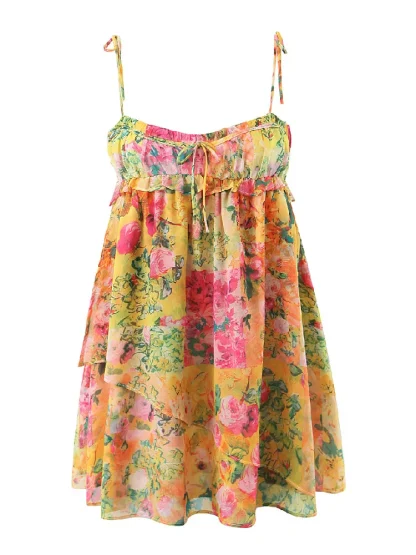 Floral Ruched Mini Summer Dress - Image 2