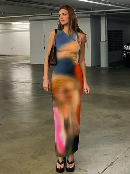 Tie-Dye Summer Dress with Slits