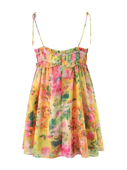 Floral Ruched Mini Summer Dress - Image 3