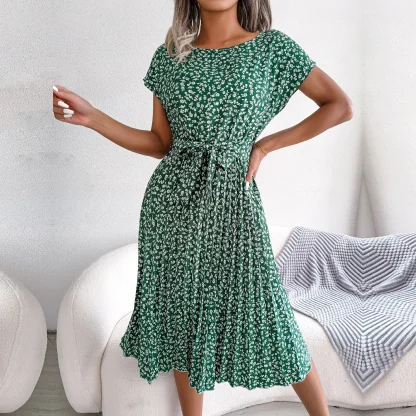 Short Sleeve Pleated Summer Dress